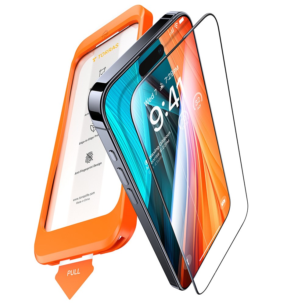 TORRAS iPhone 16 Plus Full Fit Herdet Skjermbeskyttelsesglass - Gjennomsiktig