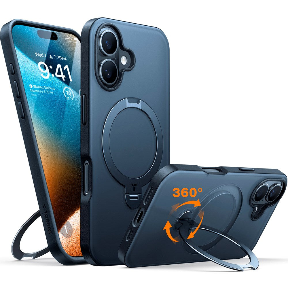 TORRAS iPhone 16 Plus Hybrid Plast Deksel m. Ståfunksjon - MagSafe Kompatibel - Svart