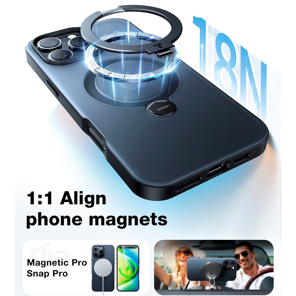 TORRAS iPhone 16 Plus Hybrid Plast Deksel m. Ståfunksjon - MagSafe Kompatibel - Svart