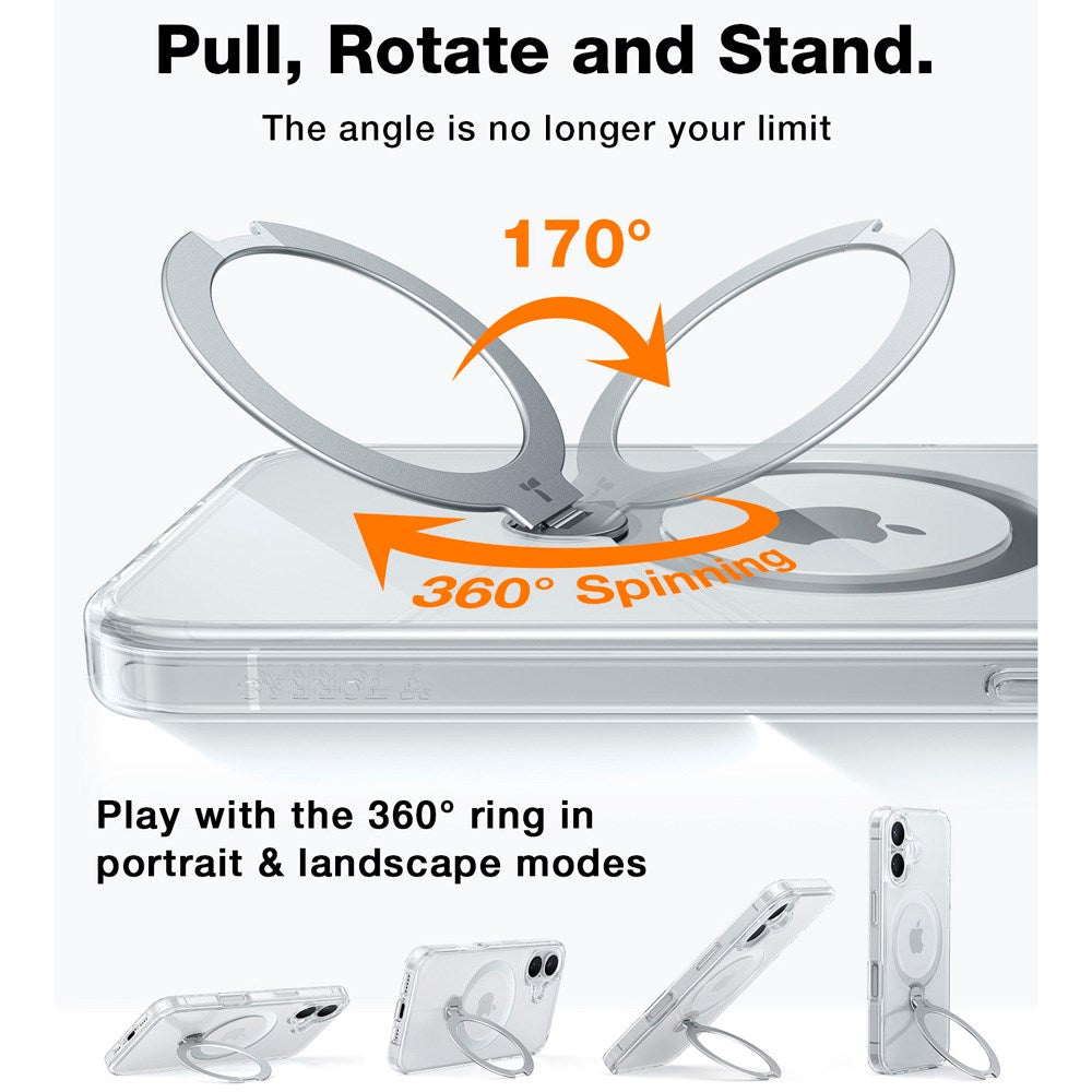 TORRAS iPhone 16 Plus Hybrid Plast Deksel m. Ståfunksjon - MagSafe Kompatibel - Gjennomsiktig