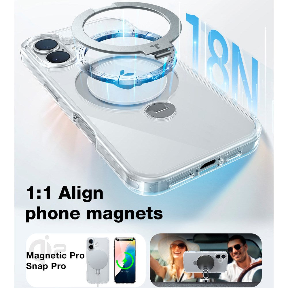 TORRAS iPhone 16 Plus Hybrid Plast Deksel m. Ståfunksjon - MagSafe Kompatibel - Gjennomsiktig