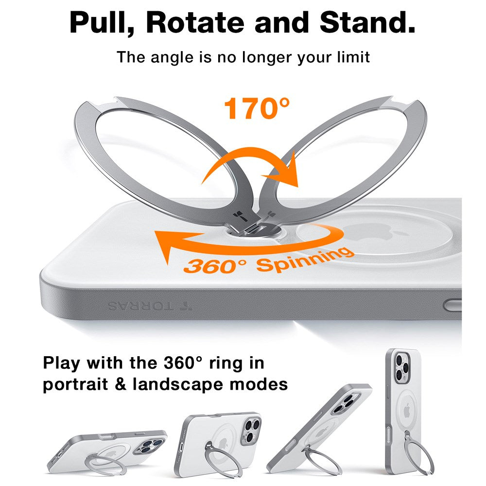 TORRAS iPhone 16 Pro Hybrid Plast Deksel m. Ståfunksjon - MagSafe Kompatibel - Grå