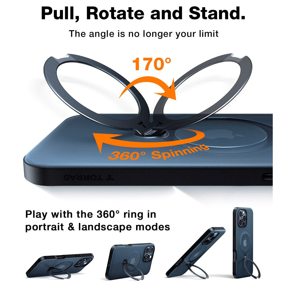 TORRAS iPhone 16 Pro Max Hybrid Plast Deksel m. Ståfunksjon - MagSafe Kompatibel - Svart