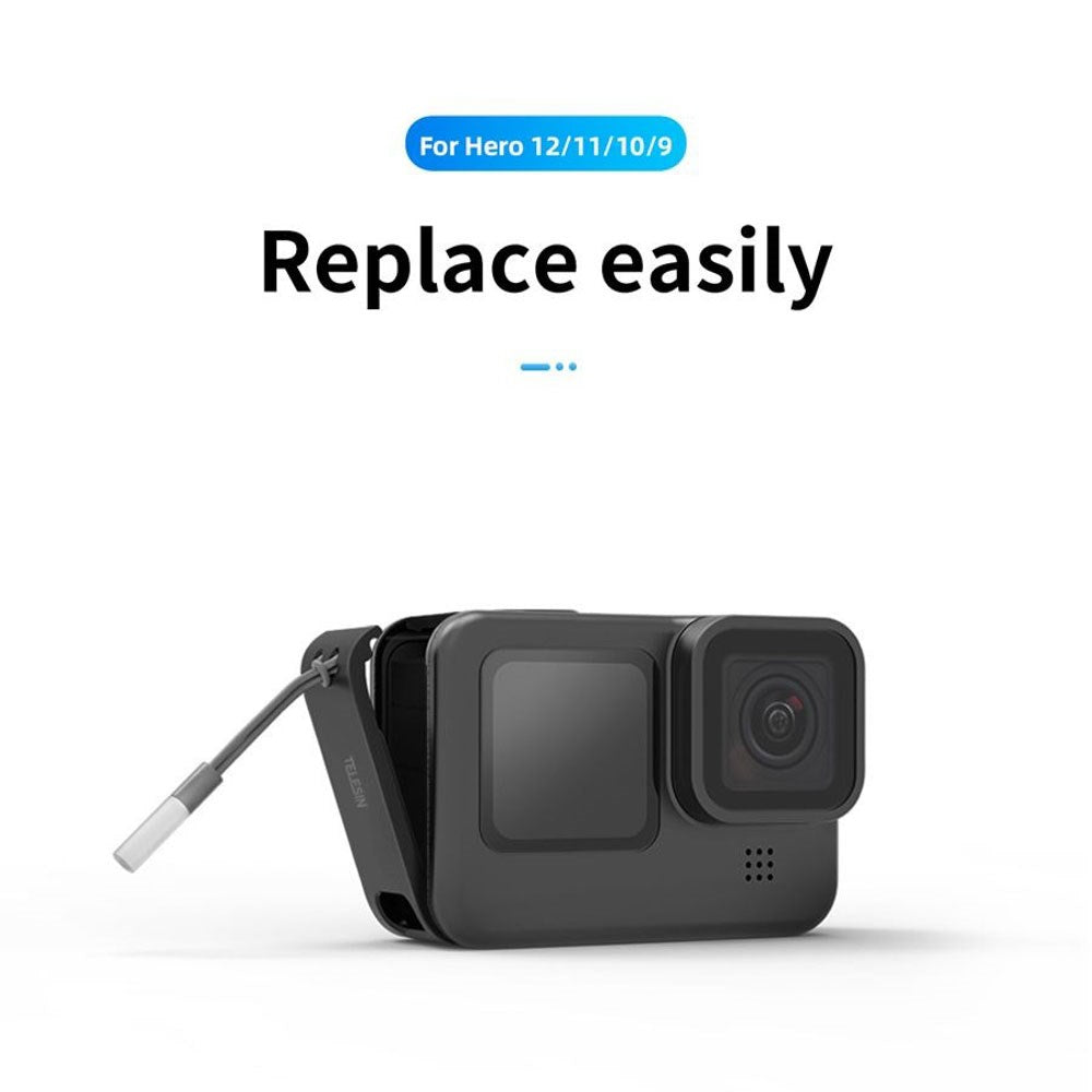 TELESIN GoPro Hero 9 / 10 / 11 / 12 / 13 Batterideksel med Kabelutsparing - Svart