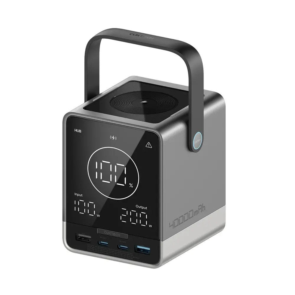 CUKTECH 300W PowerBank m. Trådløs Lading - 2x USB-C & 2x USB-A - 40.000 mAh - Svart