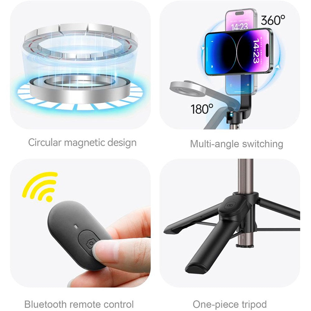 TELESIN Mini Magnetisk Selfie Stick for Mobil - MagSafe Kompatibel - Svart