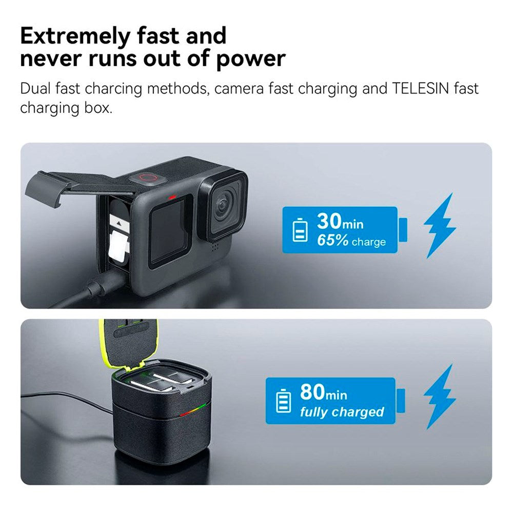 TELESIN Stamina Batteri til GoPro Hero 9 / 10 / 11 / 12 - Hvit