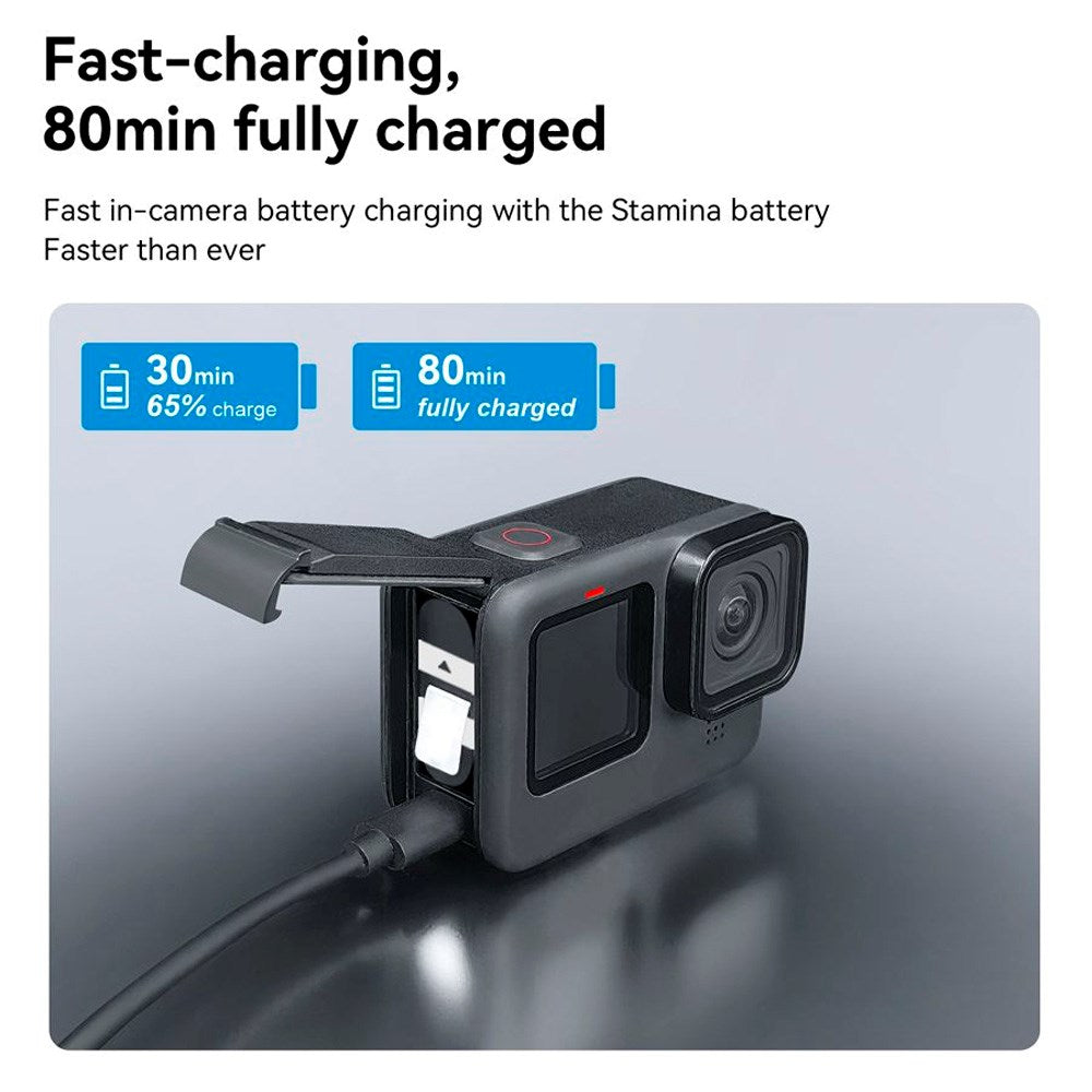 TELESIN Batteri Ladeetui & 2x Stamina Batteri Kit for GoPro Hero 9 / 10 / 11 / 12 - Svart