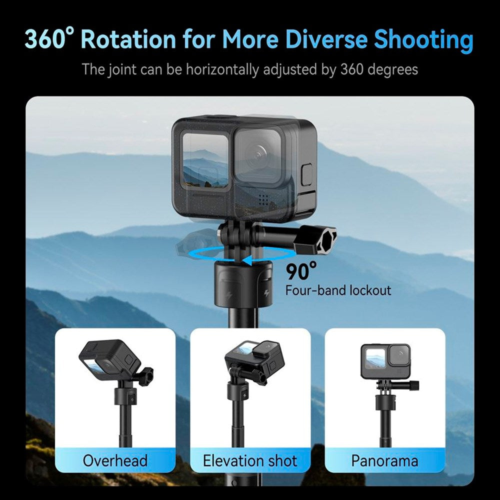 TELESIN 3-i-1 PowerBank Selfie Stick for GoPro Hero 9 / 10 / 11 / 12 / 13 / MAX - 5000 mAh - Svart