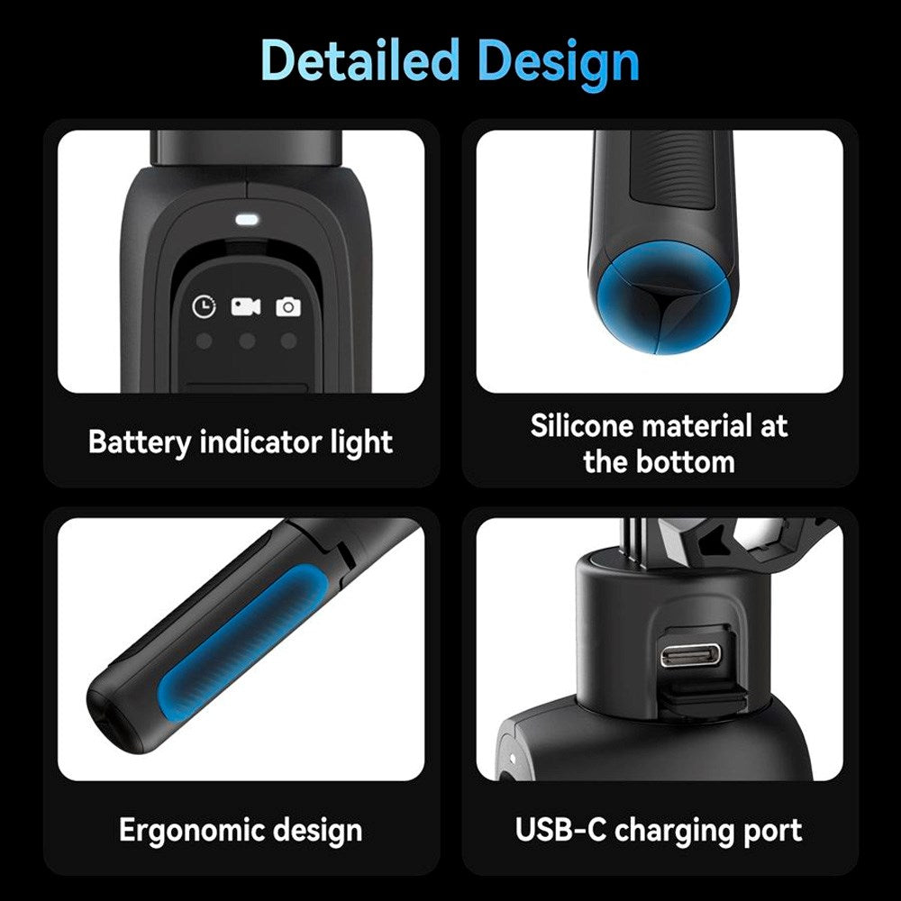 TELESIN 3-i-1 PowerBank Selfie Stick for GoPro Hero 9 / 10 / 11 / 12 / 13 / MAX - 5000 mAh - Svart