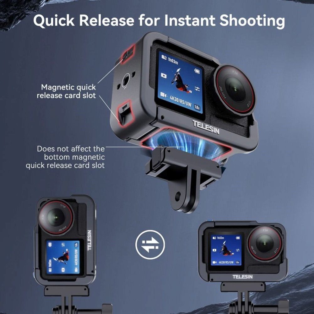 TELESIN Metall Cage til DJI Osmo Action 3 / 4 / 5 Pro - Grå