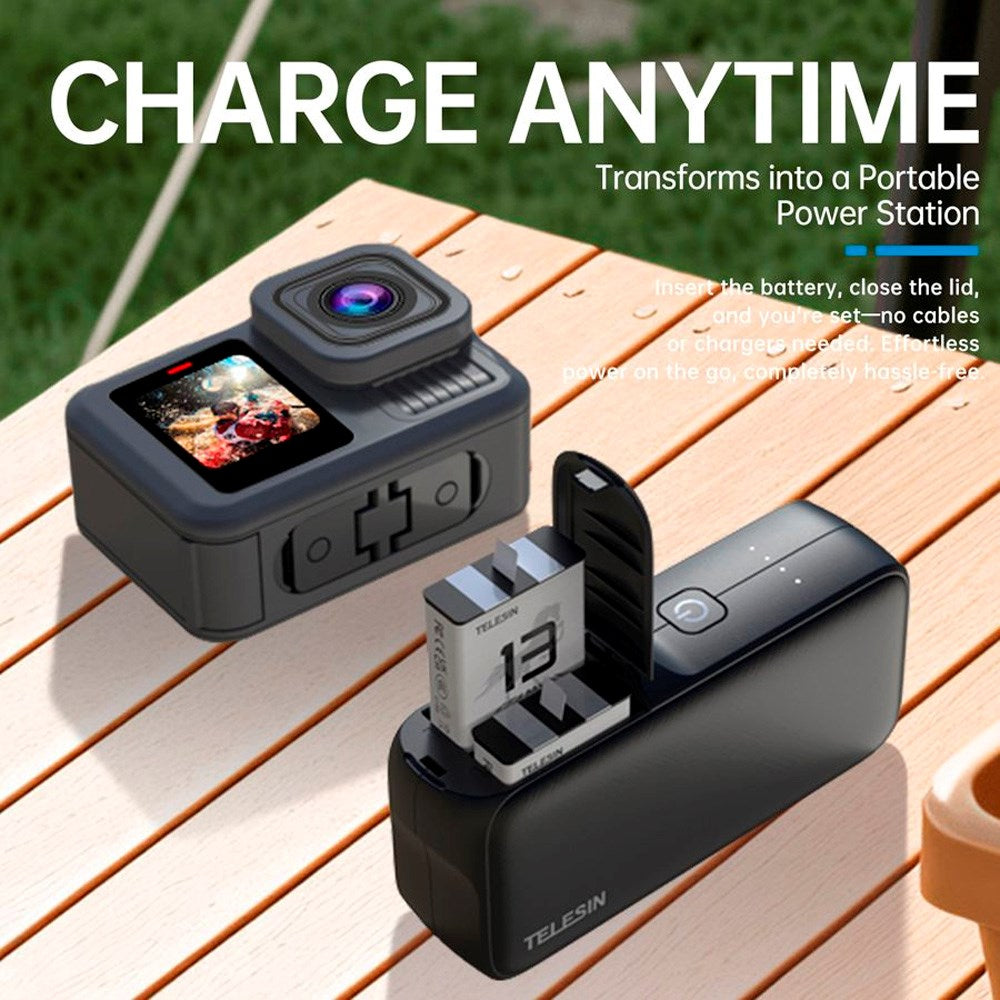 TELESIN PowerBank Batteri Lader til GoPro Hero 13 & Smartphones - Svart