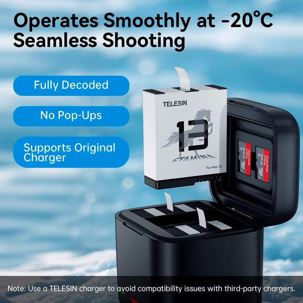 TELESIN Stamina Batteri til GoPro Hero 13 - Hvit