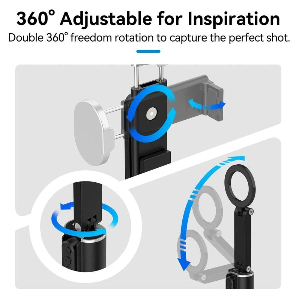 TELESIN Magnetisk Selfie Stick med Bluetooth Knapplukker - MagSafe Kompatibel - Svart