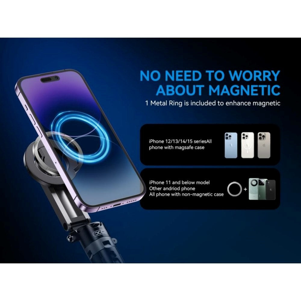 XO SS22 Multifunksjonell Selfiestang med Innebygd Stativ & Knapputløser – MagSafe Kompatibel – Svart