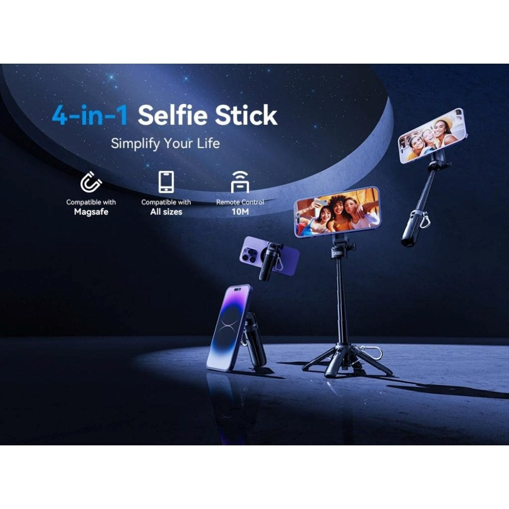 XO SS22 Multifunksjonell Selfiestang med Innebygd Stativ & Knapputløser – MagSafe Kompatibel – Svart