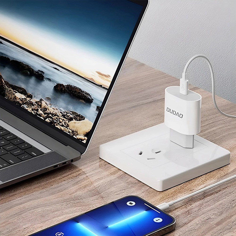 Dudao 20W PD Vegglader USB-C inkl. Kabel - Hvit