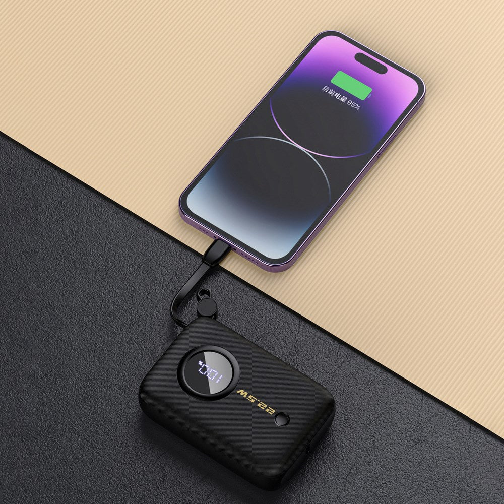Dudao K14 10.000 mAh PowerBank m. Innebygd USB-C Kabel & Lightning Kabel - Svart