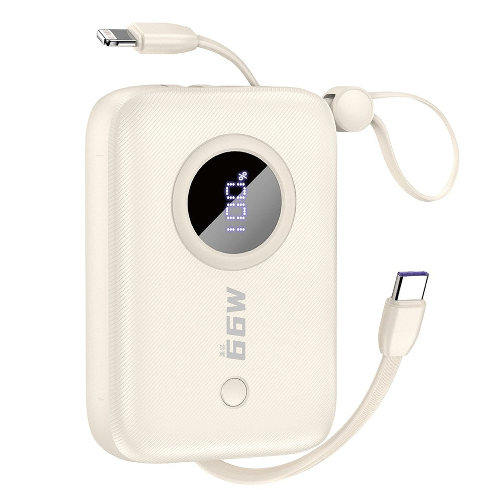 Dudao K14 10.000 mAh PowerBank m. Innebygd USB-C Kabel & Lightning Kabel - Beige