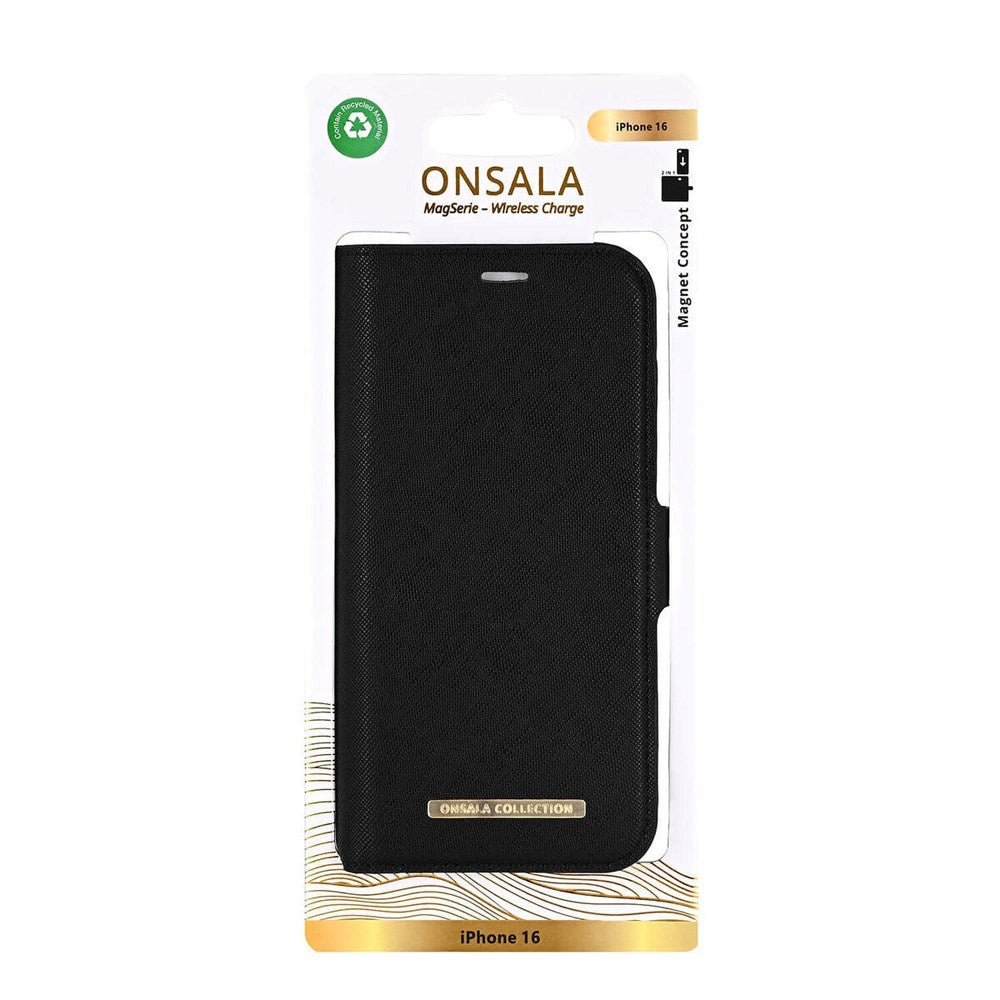 Onsala iPhone 16 ECO Flip Deksel m. Lommebok - MagSafe Kompatibel - Black