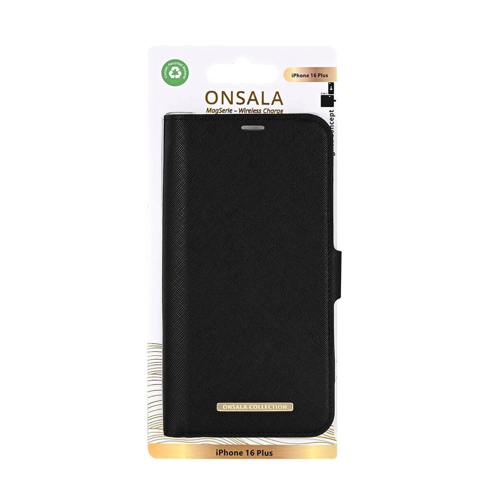 Onsala iPhone 16 Plus ECO Flip Deksel m. Lommebok - MagSafe Kompatibel - Black