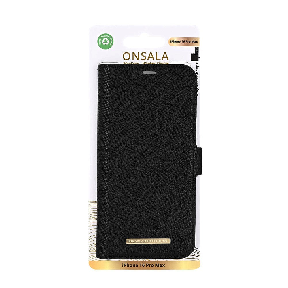 Onsala iPhone 16 Pro Max ECO Flip Deksel m. Lommebok - MagSafe Kompatibel - Black