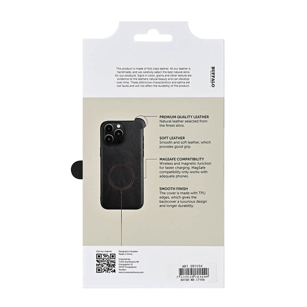 iPhone 16 Pro Max Buffalo Ekte Skinn Deksel - MagSafe Kompatibel - Svart