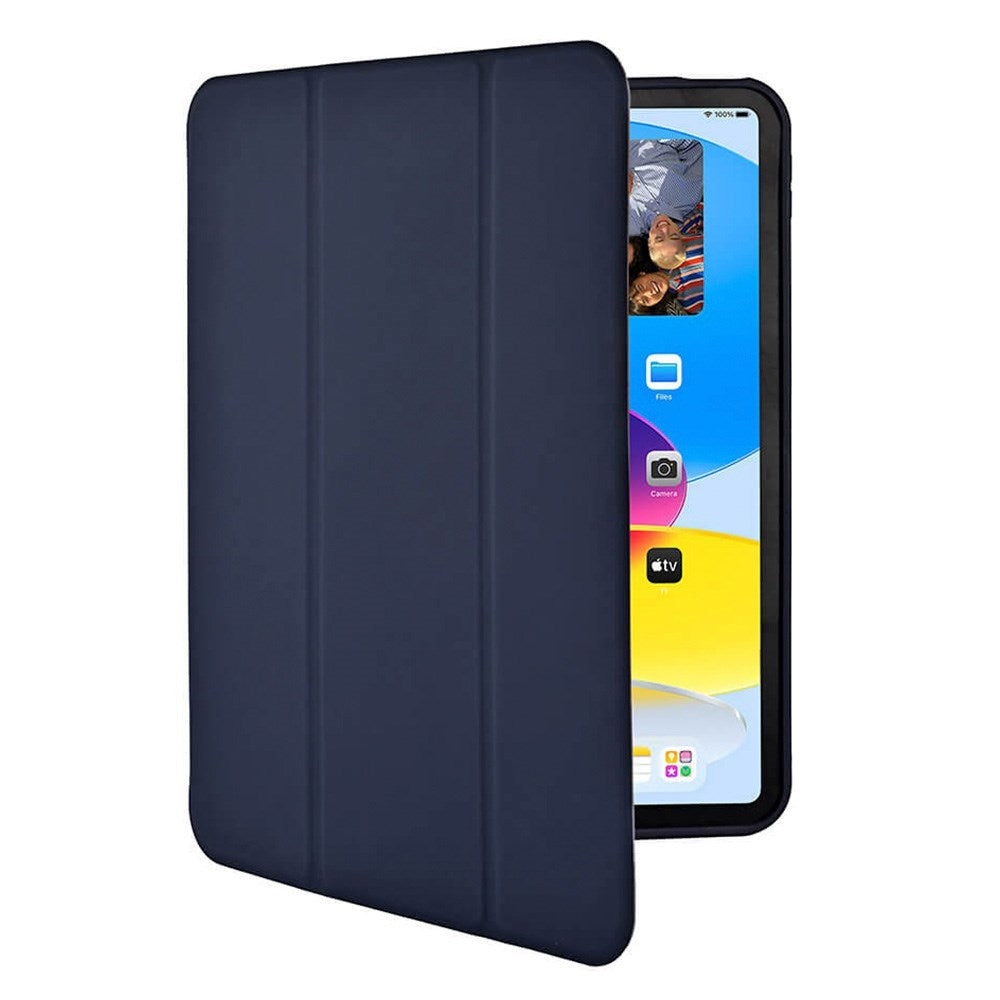 iPad 11" (2025) / iPad 10.9" (2024/2022) GEAR Pencilpocket Skinn Flip Deksel - Mørkeblå