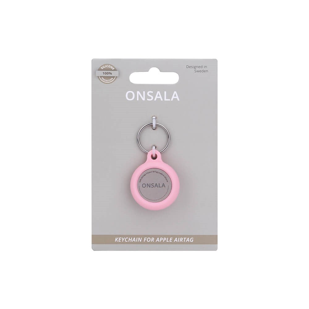 Onsala AirTag Silikonholder m. Nøkkelring - Rosa