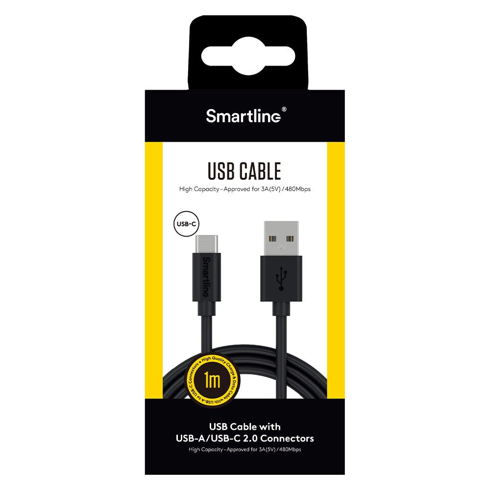 Smartline (3A/15W) USB2.0 - USB-C Kabel 1 med - Svart