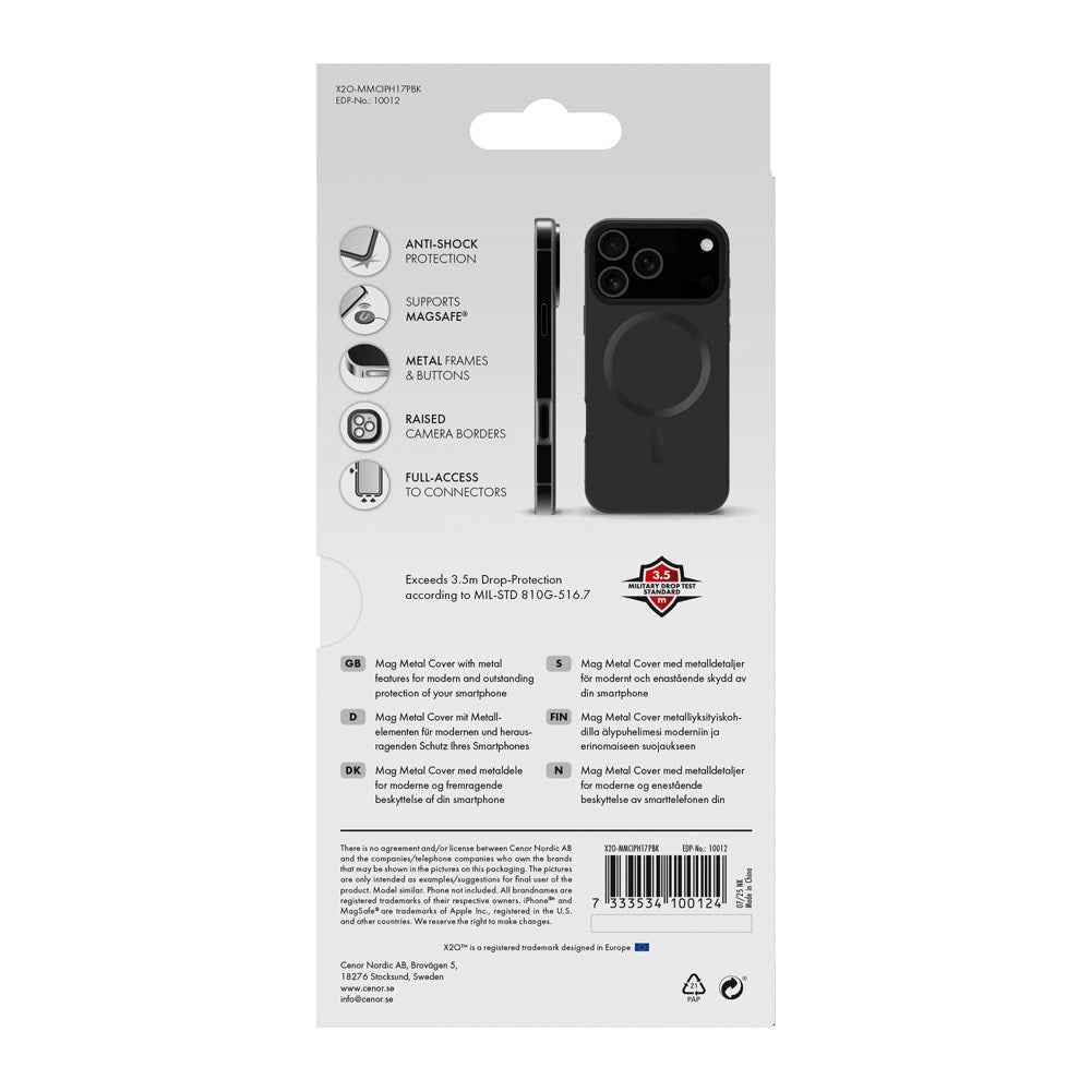 X2O iPhone 17 Pro Mag Metal Deksel - MagSafe Kompatibel - Svart