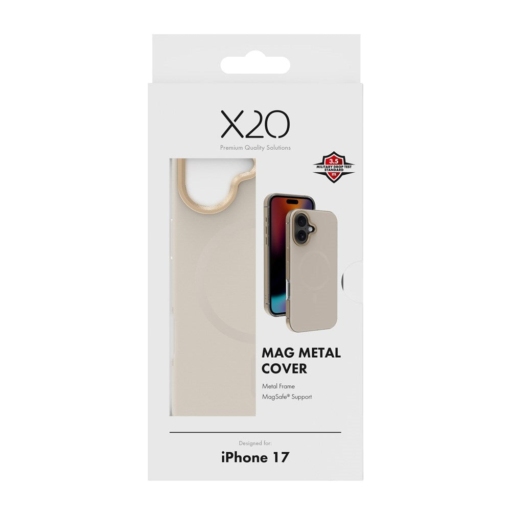 X2O iPhone 17 Mag Metal Deksel - MagSafe Kompatibel - Beige / Gull