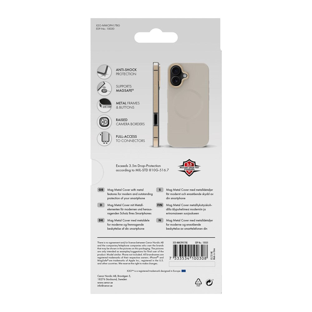 X2O iPhone 17 Mag Metal Deksel - MagSafe Kompatibel - Beige / Gull