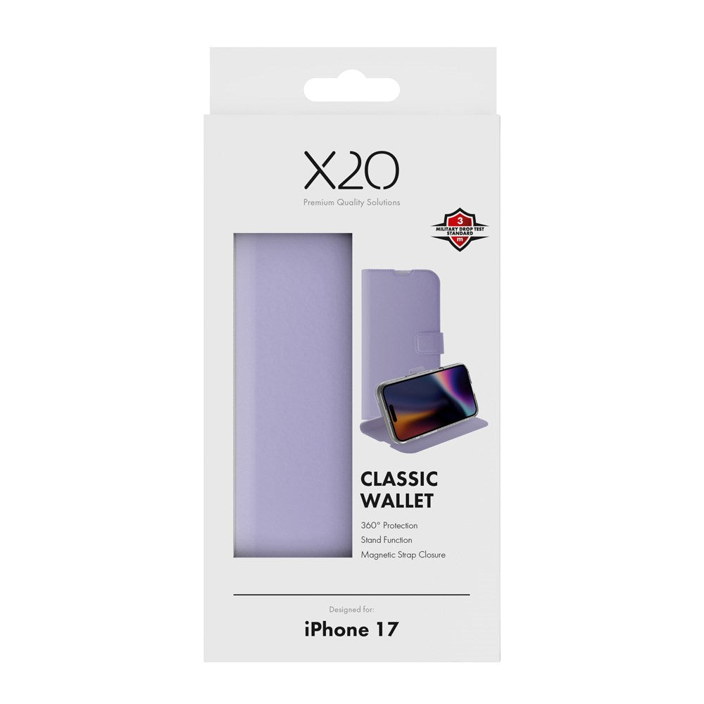 X2O iPhone 17 Classic Wallet Flip Deksel - Kortholder & Stativfunksjon - Lilla