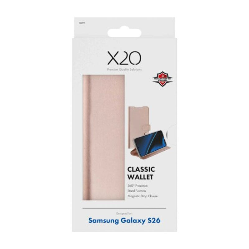 Samsung Galaxy S26 X2O Classic Wallet Flip Deksel - Rosegull