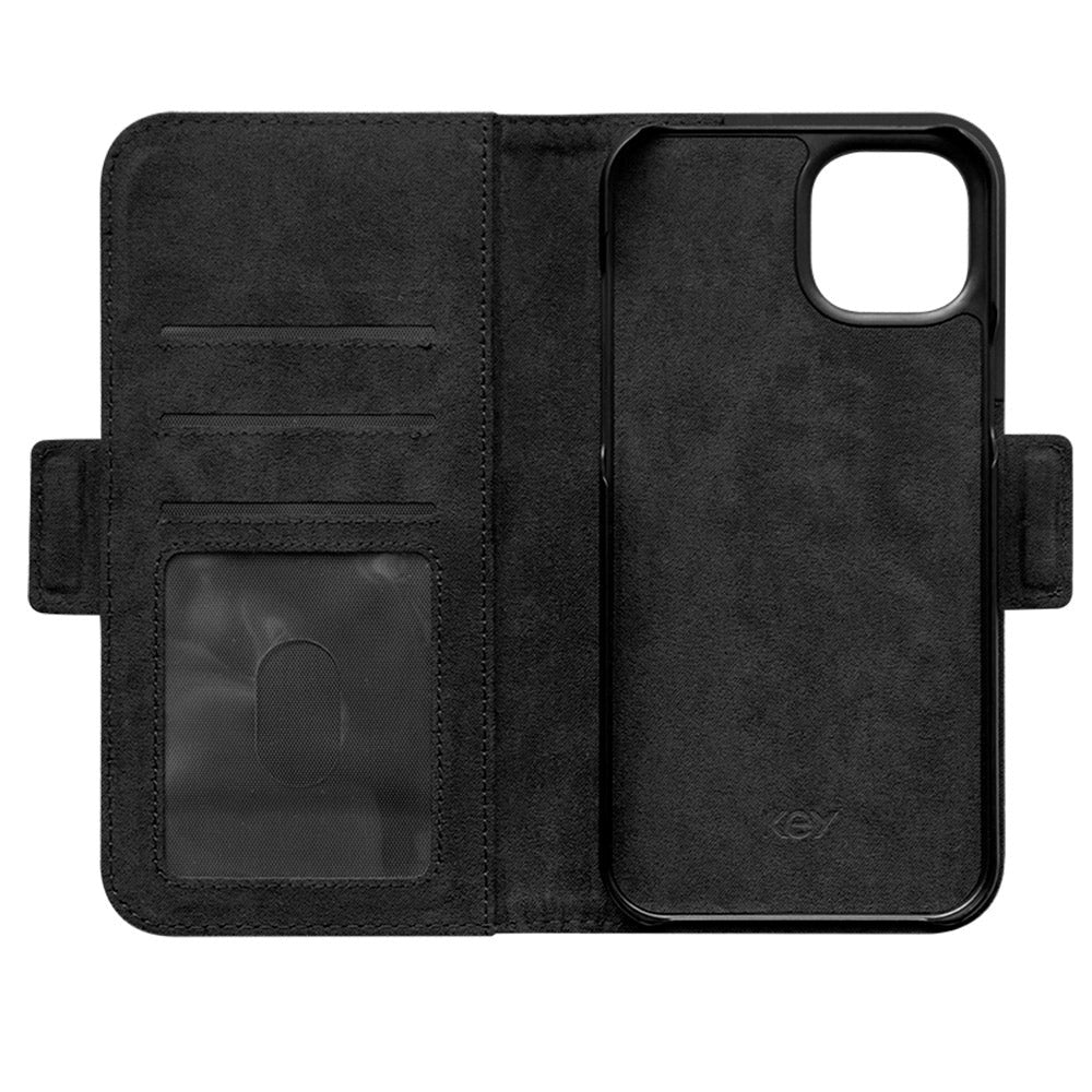 iPhone 14 Plus Key Nordfjord Slim Magnet Wallet Kunstskinn Flipdeksel - Svart