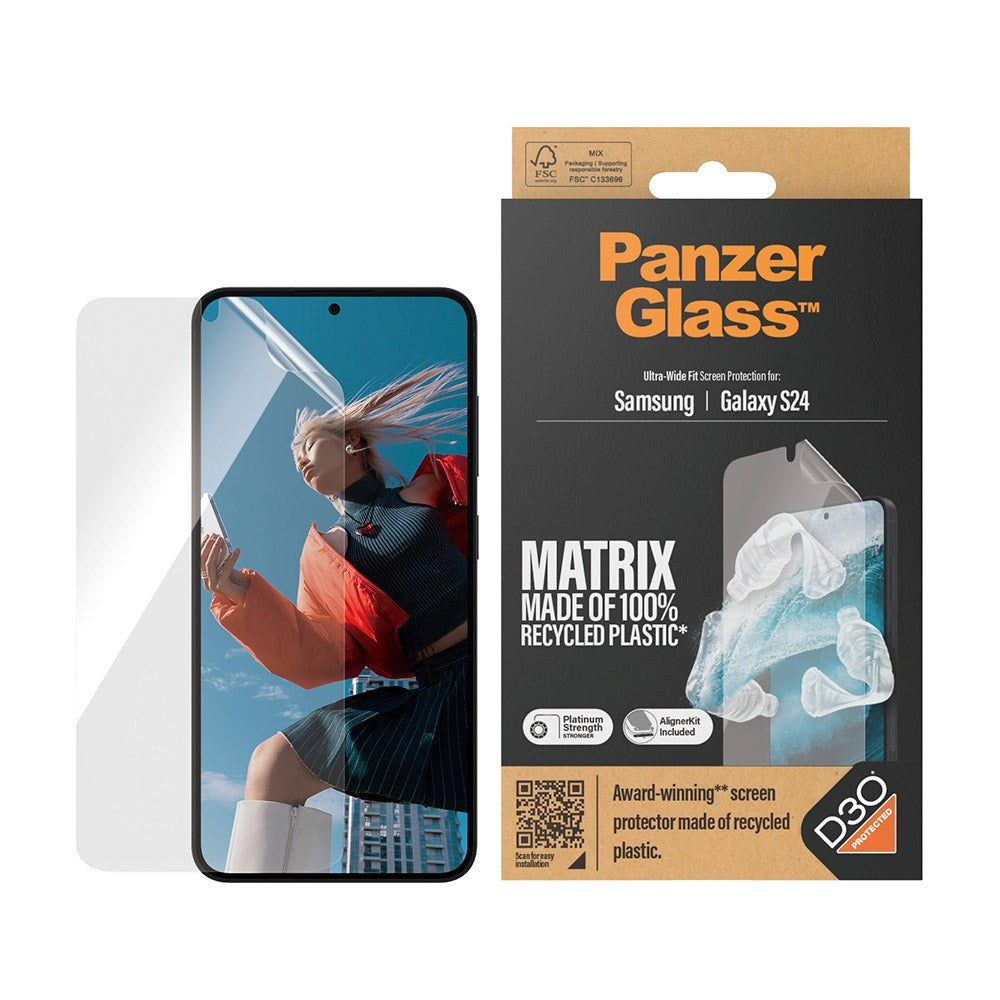 Samsung Galaxy S24 PanzerGlass Matrix AntiBacterial Ultra Wide Fit Skjermbeskyttelse - AlignerKit - Platinum Strength - Gjennomsiktig