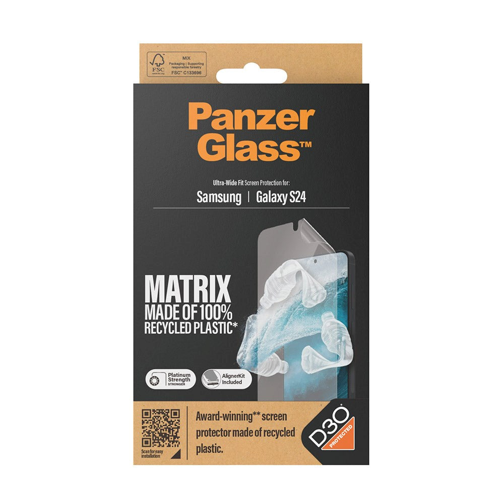 Samsung Galaxy S24 PanzerGlass Matrix AntiBacterial Ultra Wide Fit Skjermbeskyttelse - AlignerKit - Platinum Strength - Gjennomsiktig