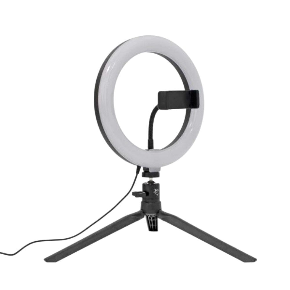 White Shark 1200lm Ringlampe med Stativ & Mobilholder - 20cm - Svart