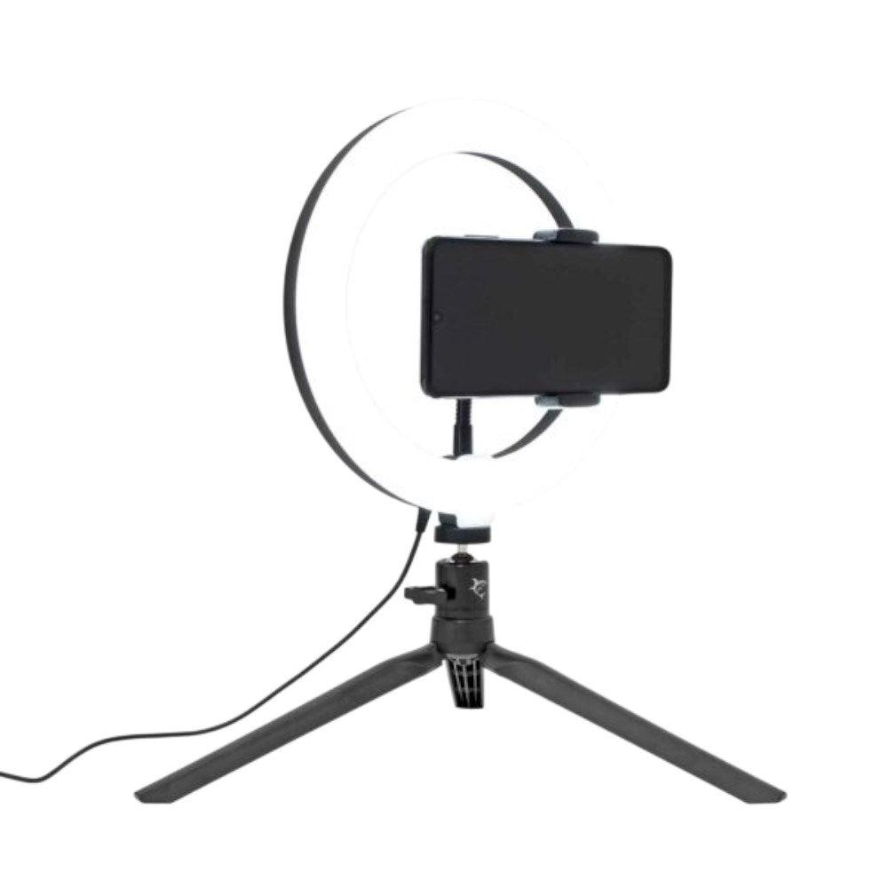 White Shark 1200lm Ringlampe med Stativ & Mobilholder - 20cm - Svart
