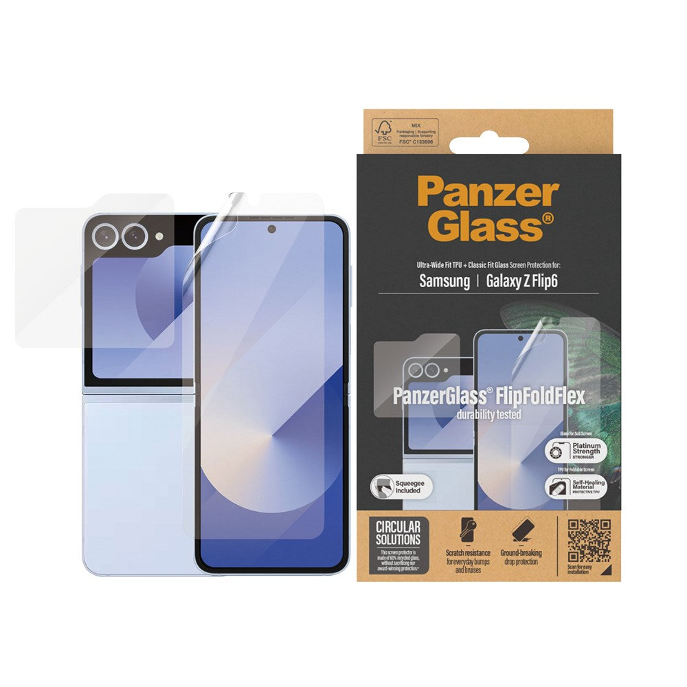 Samsung Galaxy Z Flip7 FE / Flip6 PanzerGlass FlipFoldFlex Skjermbeskyttelse - Platinum Strength - Gjennomsiktig