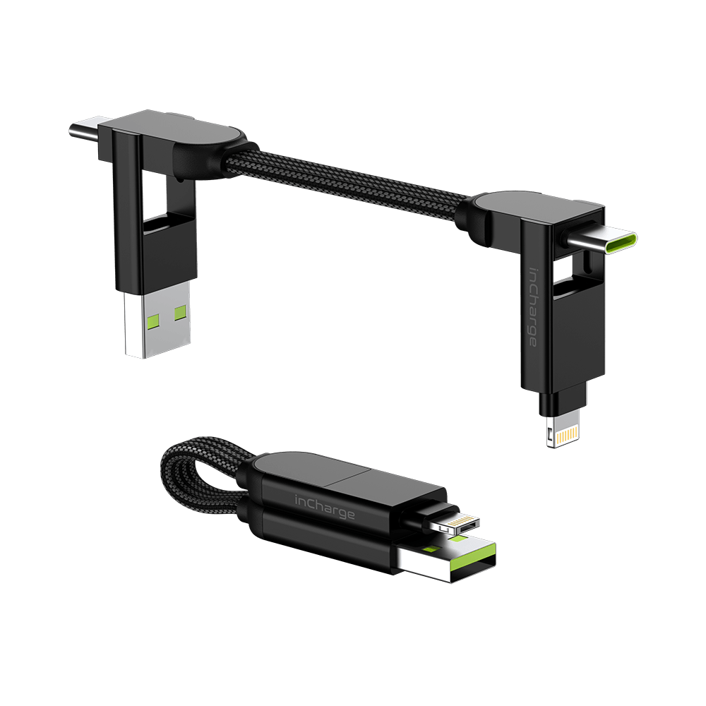Rolling Square inCharge X USB-A og USB-C-kabel For Micro USB / USB-C / Lightning 6-In-1 100W - Svart