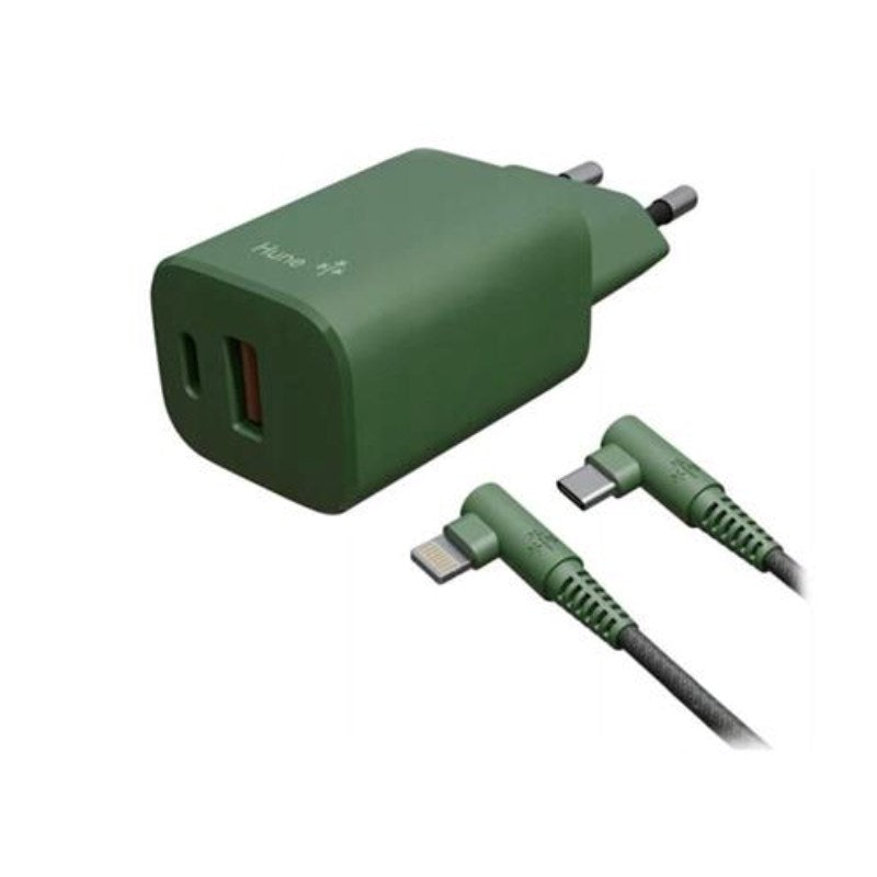 Hune Sett med 1 x 20W Vegglader (USB-C & USB-A) & USB-C til Lightning Kabel (1,2 m) - Grønn