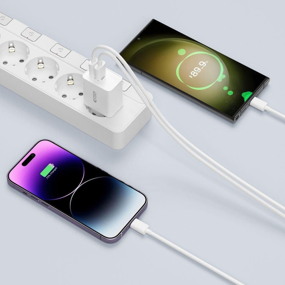 Tech-Protect 35W Vegglader med 2 x USB-C & USB-C-Kabel - Hvit