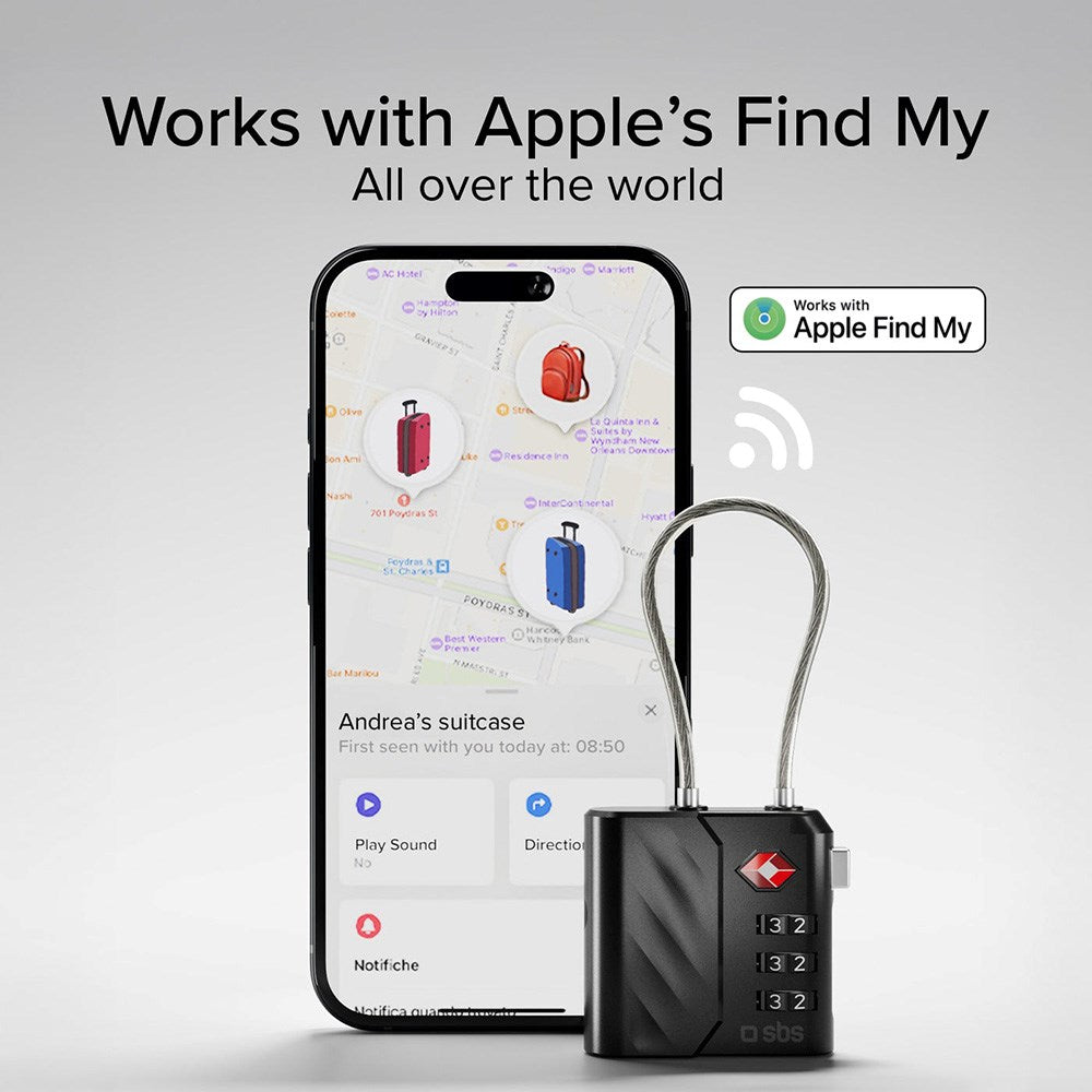 TSA-Hengelås Kompatibel med Apple FindMy - GPS & Bluetooth-Sporing - Svart