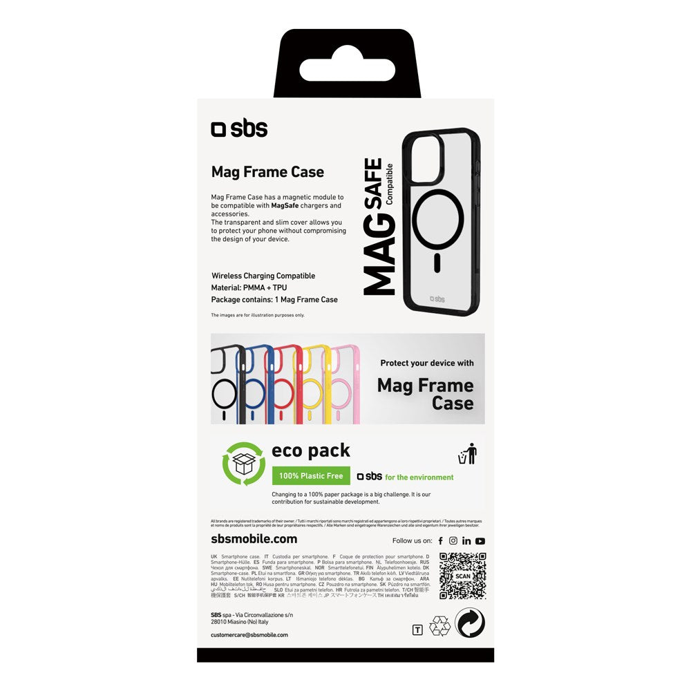 SBS iPhone 16 Pro Mag Frame Deksel - MagSafe Kompatibel - Gjennomsiktig / Svart