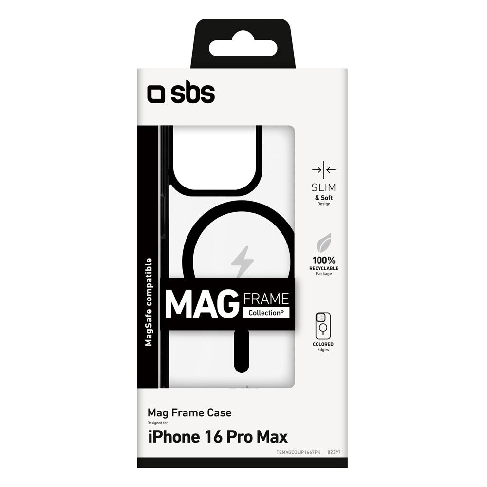 SBS iPhone 16 Pro Max Mag Frame Deksel - MagSafe Kompatibel - Gjennomsiktig / Svart