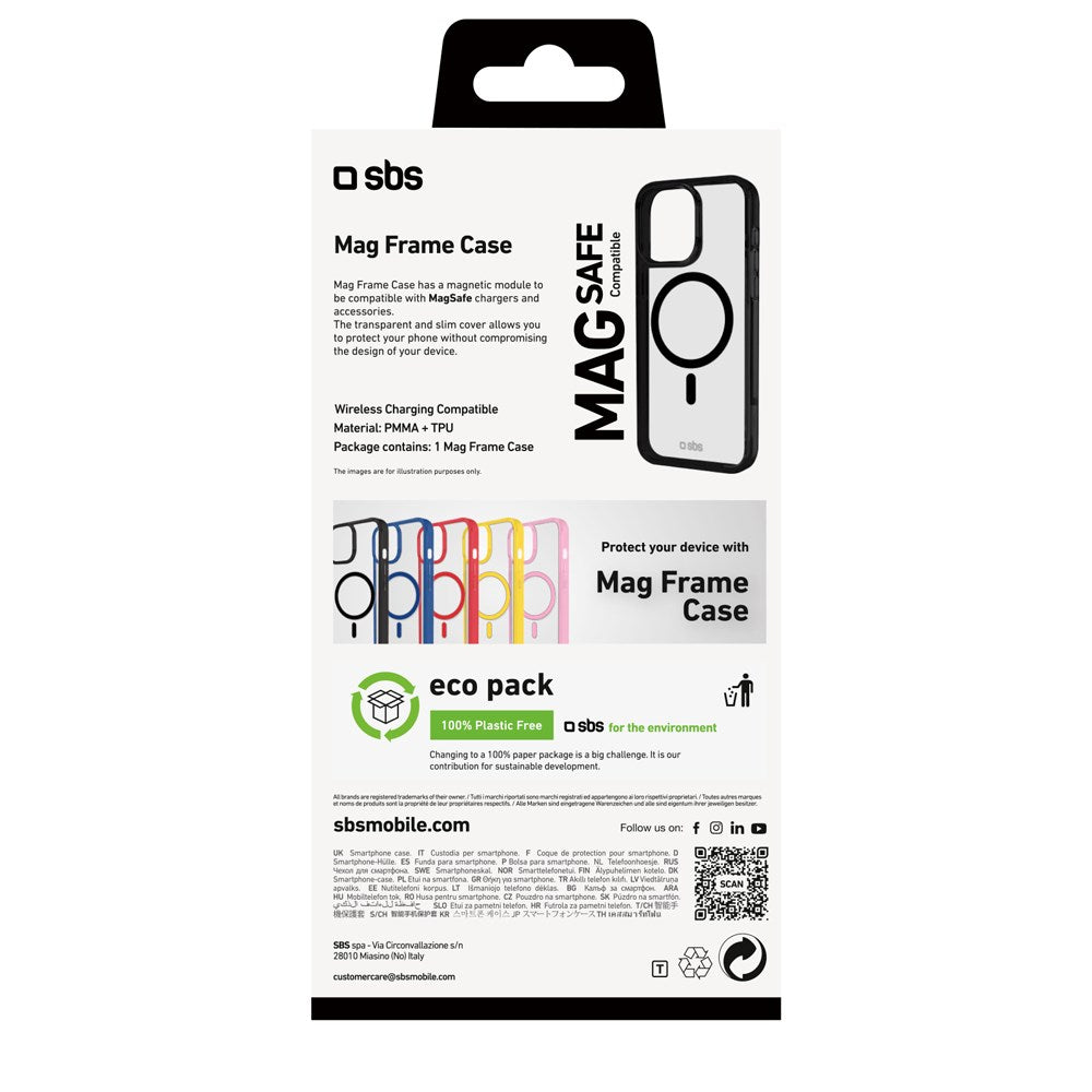 SBS iPhone 16 Pro Max Mag Frame Deksel - MagSafe Kompatibel - Gjennomsiktig / Svart