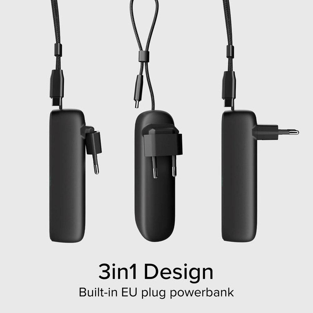 SBS 2-i-1 Hybrid PowerBank & Vegglader m. USB-C Kabel - 5000 mAh / 20W - Svart
