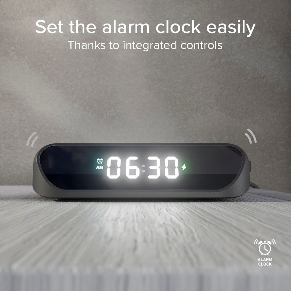 SBS 15W 2-i-1 Trådløs Lader m. Vekkerklokke - Svart